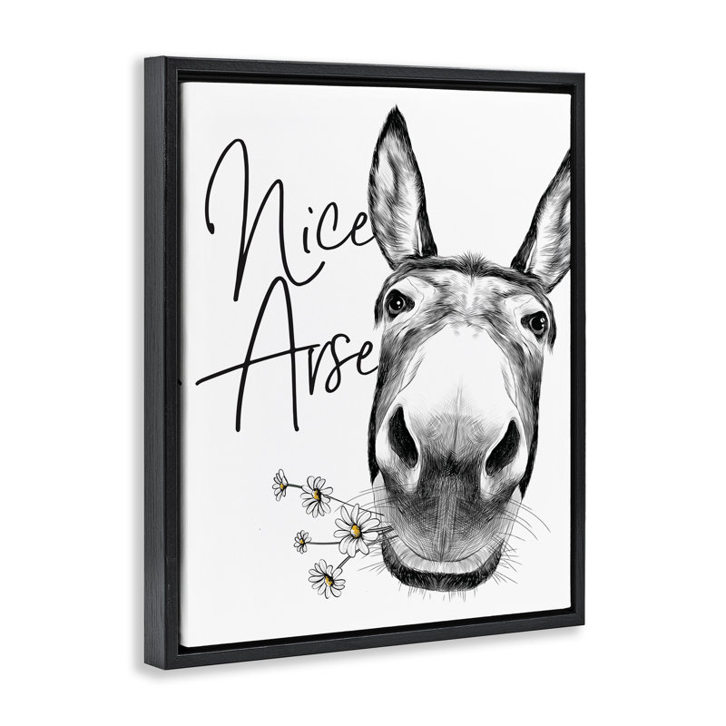 «Nice Ass Donkey Pun», art mural encadré sur toile flottante par lettré et doublé, Cadre flottant noir de jais