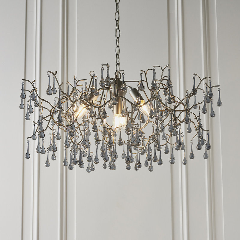 Christin 4 - Light Unique/Statement Chandelier, Aged Silver Paint/Smokey Grey