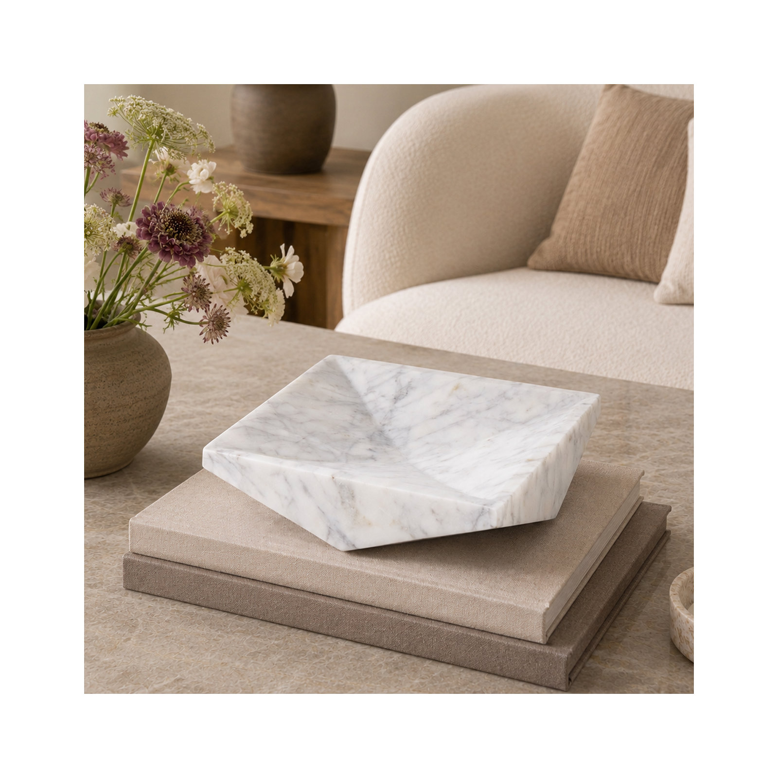 Cole And Grey Marble Square Geometric Tray, 2.1" H x 8" W x 8" D