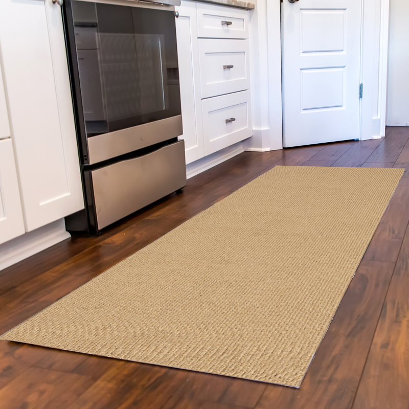 Rhodes Medium Beige Machine Woven Wool Berber with Hand Serged Edging Area Rug, Runner 2' x 8'
