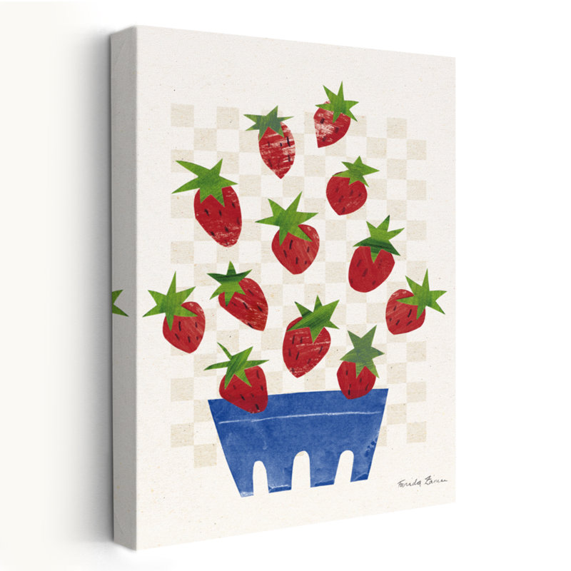 Red Falling Fruit II - Blue Bowl, art de fruits crème, H 24 po x l 16 po