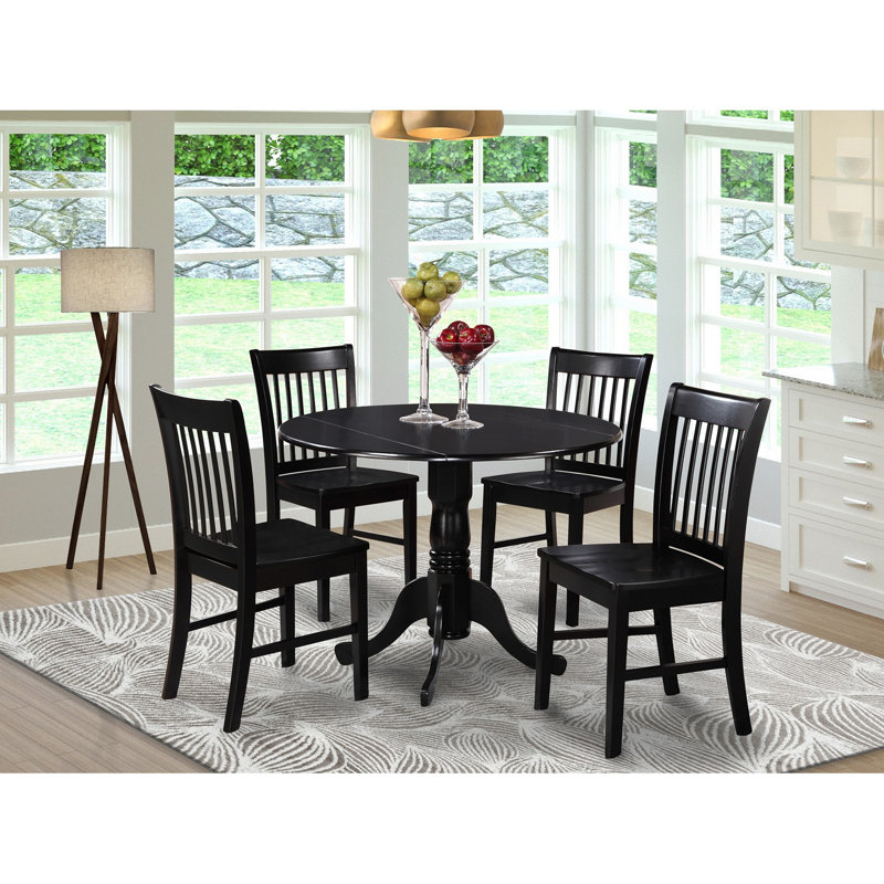 Ensemble de 5 pièces pour 4 pièces comprenant une table de salle à manger ronde avec Dropleaf et 4 chaises de cuisine, 42 po x 42 po, noir