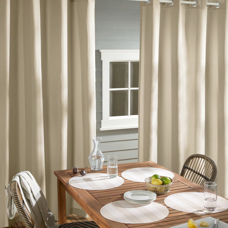 TOWN & COUNTRY BASICS Cabana Solid Indoor Outdoor Light Filtering Grommet Top Curtains 2-Pack Set, Taupe, 54" W x 84" L