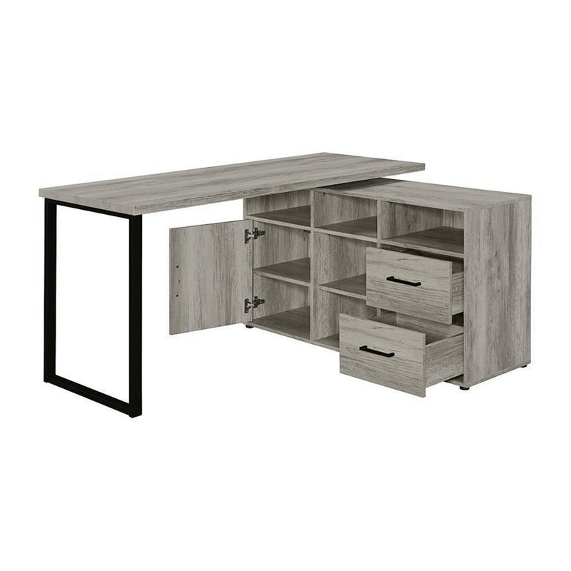 Bureau d'ordinateur en L 59 po, bois de grève gris