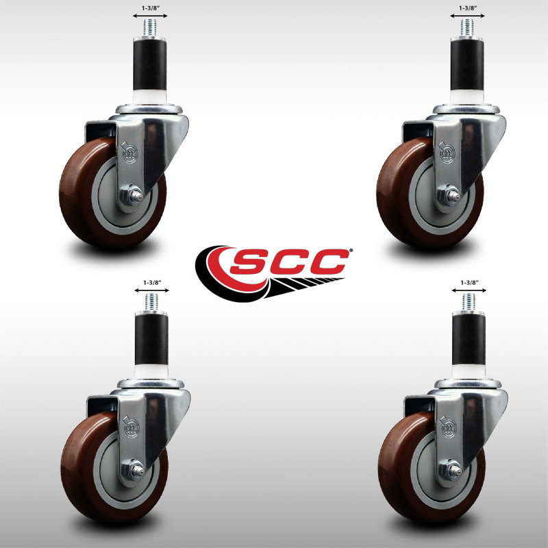 Ensemble de roulettes extensibles pivotantes 3,5 pouces en polyuréthane 3,5 pouces SCC, Marron