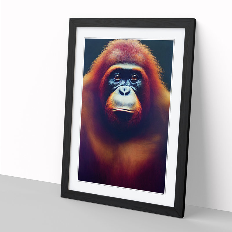 Besian Face Of An Orangutan - Picture Frame Print, 64cm H x 46cm W x 2cm D, Oak