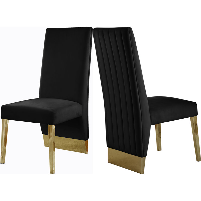 Chaise rembourrée Elia, Velours noir, Or