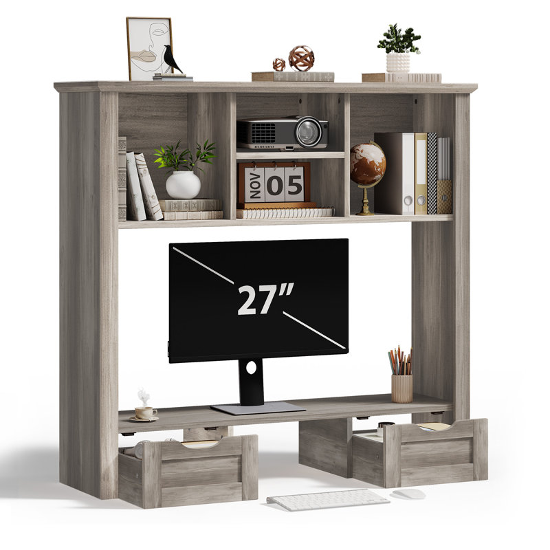 Organisateur de bibliothèque d'ordinateur de bureau avec 2 tiroirs, Gris