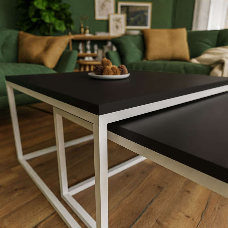 Sattley 2 Piece Coffee Table, Chrome, White