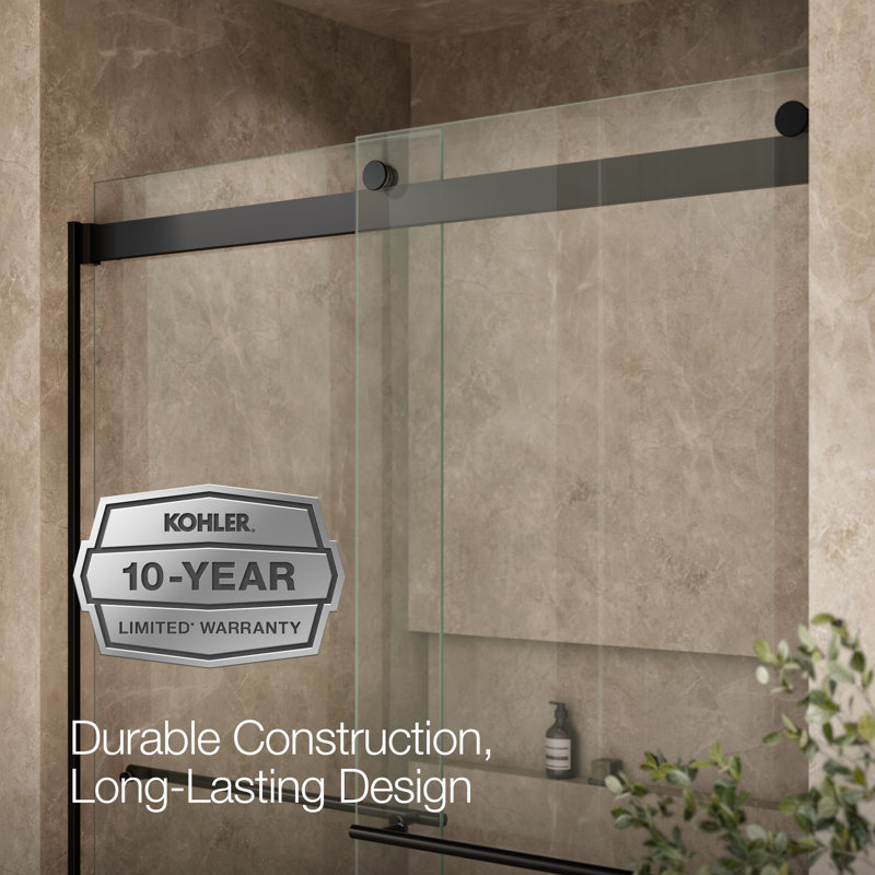 Levity Plus Less Sliding Shower Door, 81-5/8" H x 56-5/8 - 59-5/8" W, With 3/8" Thick Crystal Clear Glass, Black