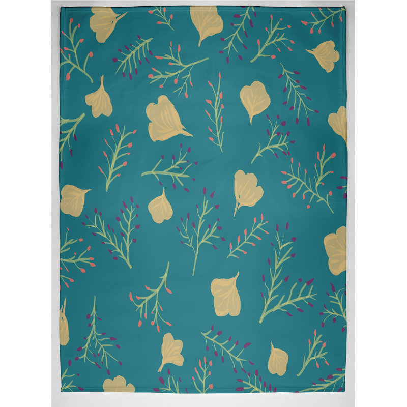 Jeté en molleton Botanical Blooms, L 60 po x l 80 po x P 0,5 po, Bleu sarcelle