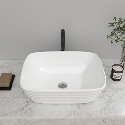 17 Stories 505mm L x 385mm W Marble Ceramic Rectangular Sink with Overflow