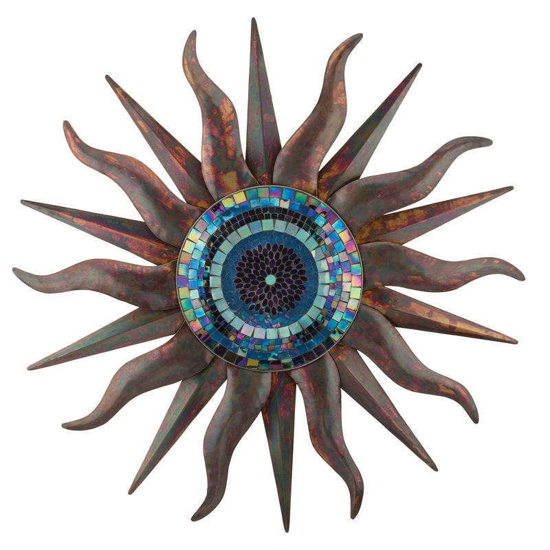 36" Handcrafted Metal and Glass Celestial Indigo Sun Outdoor Wall Decor - Indigo