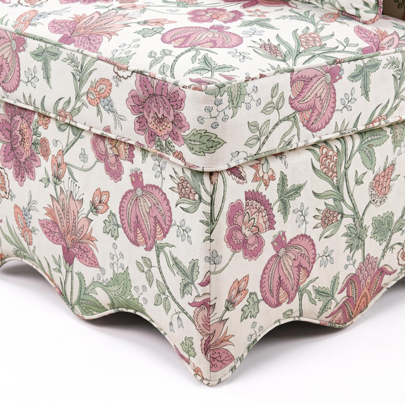 Fauteuil d'appoint rembourré Colette à dossier festonné, Rose et chinois sarcelle clair