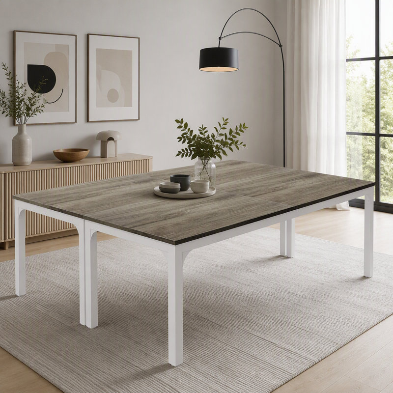 Table de salle à manger moderne 78 "avec pieds en métal pour 6 à 8 personnes, Blanc et chêne