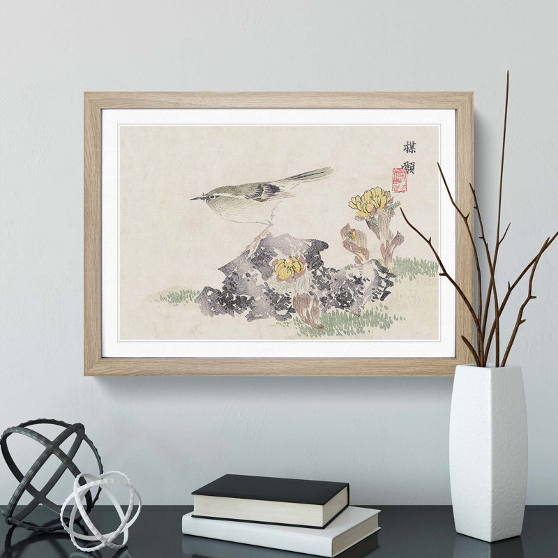 Bird upon the Rock by Kono Bairei - Picture Frame Painting Print, 48cm H x 65cm W x 2cm D, Oak Framed