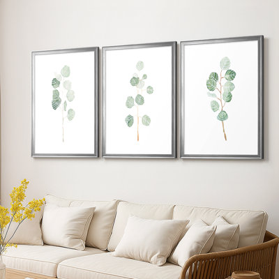 Douce branche d'eucalyptus I - Toile tendue avec châssis sur mesure - 3 pièces