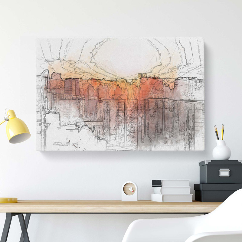 The Beijing Skyline at Sunset in Abstract - Wrapped Canvas Drawing - Wrapped Canvas, 35cm H x 50cm W x 3cm D