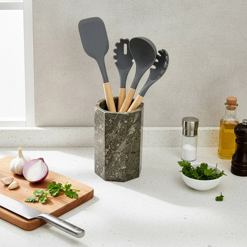Porte-ustensiles en marbre fait à la main pour rangement pour ustensiles de cuisine et plateau de table - Organisateur pour comptoir, garde-manger, salle de bain, vase à fleurs, bureau et table