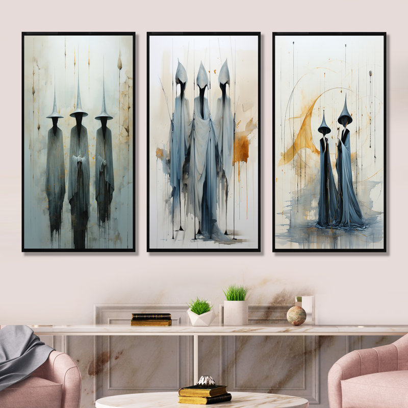 Minimalisme, ensemble de 3 reproductions d'art sur toile, H 28 po x l 36 po, Cadre flottant noir