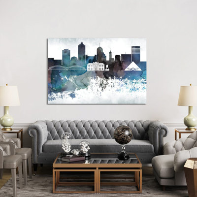 Memphis Bluish Skyline 1 Piece Wrapped Canvas Wall Art