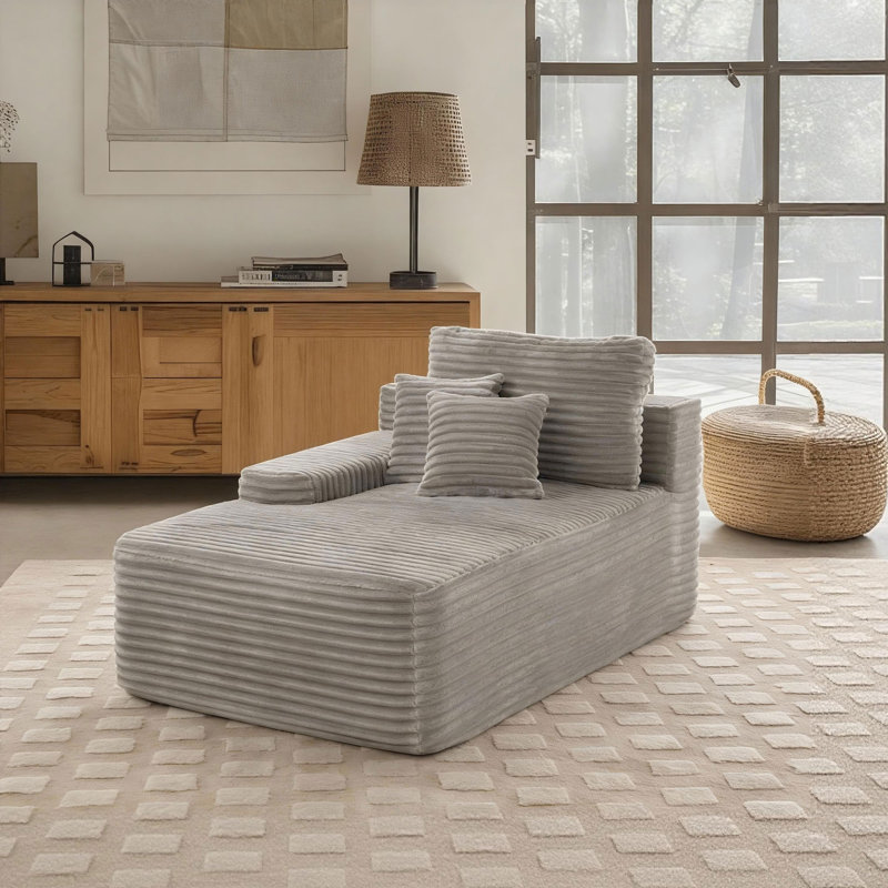 Upholstered Chaise Lounge, Light Grey
