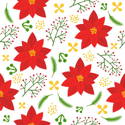 Christmas Floral Seamless Pattern 1 Piece Wrapped Canvas Wall Art