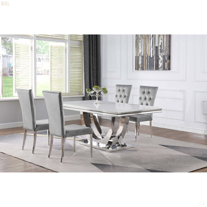 Ensemble de table de salle à manger rectangulaire, 5 pièces: table, 4 chaises, Gris