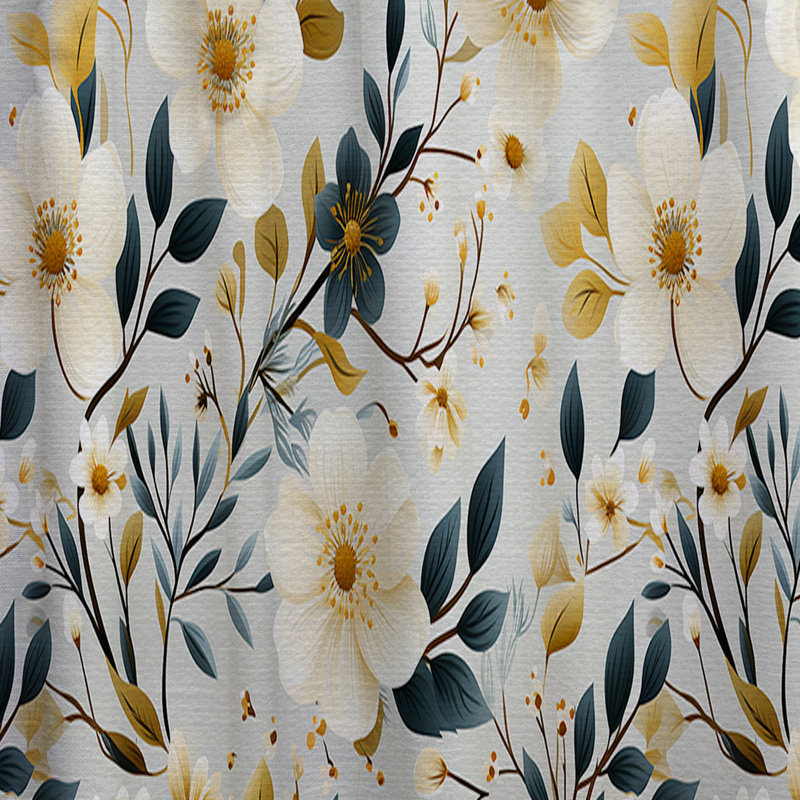 Literie florale blanche et beige minimaliste I - Rideau floral - Velours obscurcissant - 1 panneau, L 52 po x L 84 po