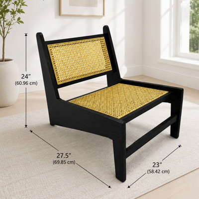 Accent Chair, Rattan Lounge Chair for Living Room, Boho Side Corner Comfy Wood Chair for Bedroom and Balcony