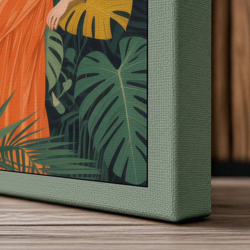 Woman in Orange Repose Mid-Century - Wrapped Canvas, 30x20 - 76.2 x 50.8 cm, Sage Border