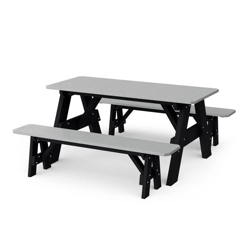 Table de pique-nique 72 po avec bancs détachés Heritage, Gris clair / noir