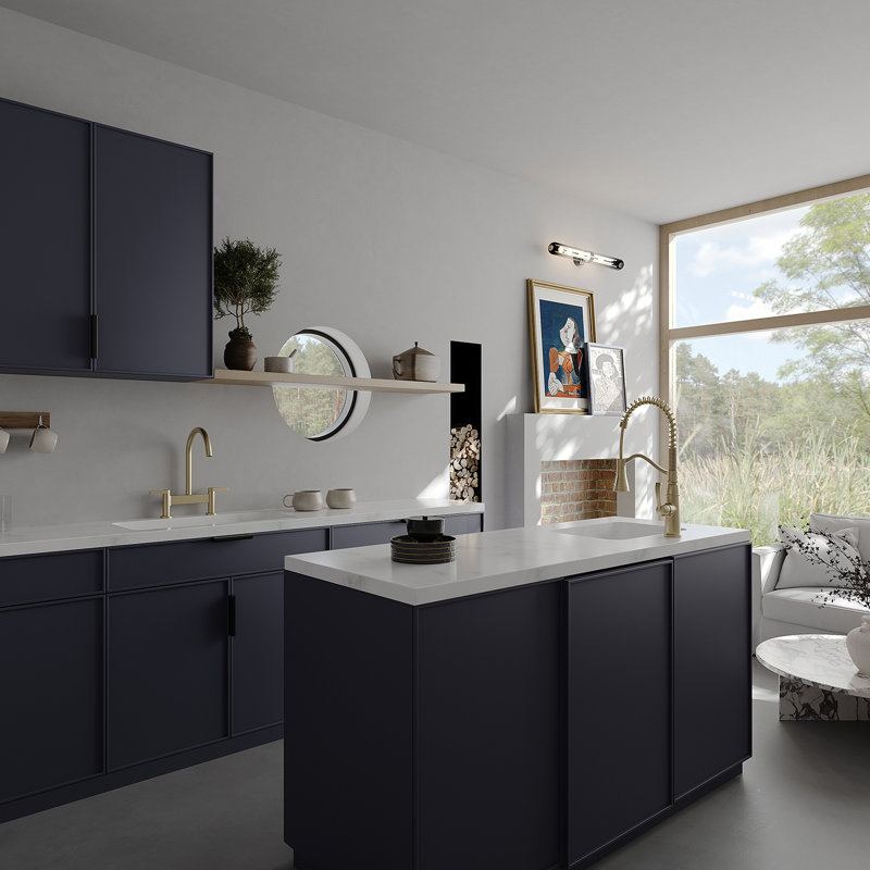 Brushed Gold Double Handle Bridge Kitchen Faucet
