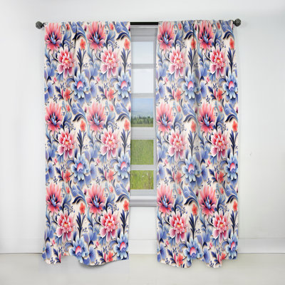 Pink And Purple Damask Geometry Blend II - Bohemian Velvet Curtain - Room Darkening - 1 Panel
