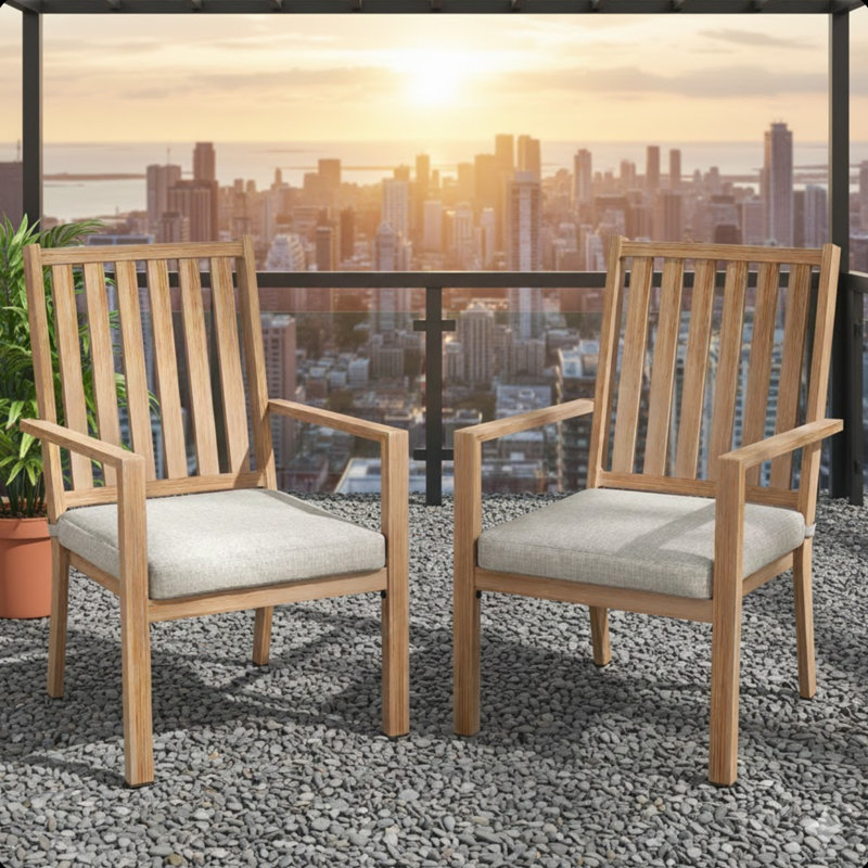 Ensemble de 2 chaises de patio en aluminium toutes saisons de 23 po avec coussins gris clair et structure kaki