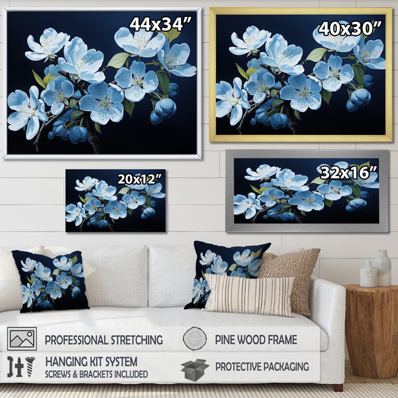 Fleur de pommier monochromatique élégance V, reproduction sur toile, Toile tendue, H 34 po x l 44 po x P 1,5 po