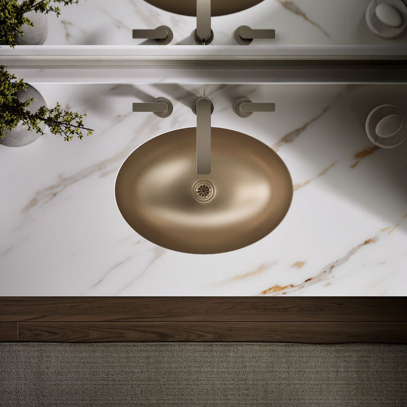 Rhythm Metal Oval Undermount Bathroom Sink, Satin Bronze