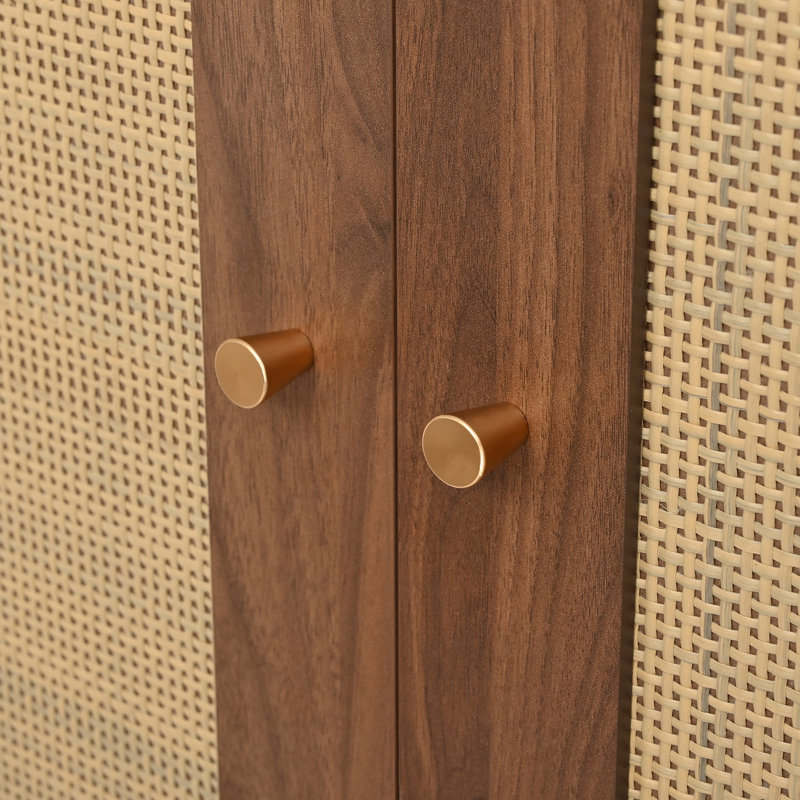 Farmhouse Entryway Hall Tree with Rattan Doors, 4-in-1 Seating Bench & Shoe Cabinet with Hooks