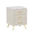 Upholstered Wooden Nightstand With 3 Drawers And Metal Legs&Handles, Bedside Table With Marbling Worktop-855379584