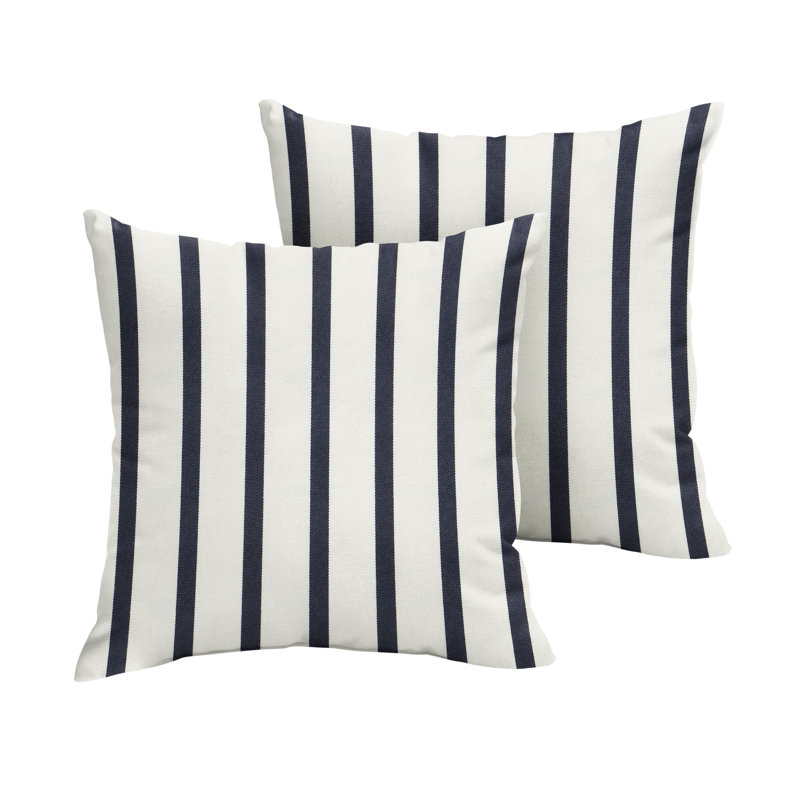 Ensemble de 2 coussins Sunbrella, Ensemble 2 pièces, Indigo, rayé, Carré 20 po