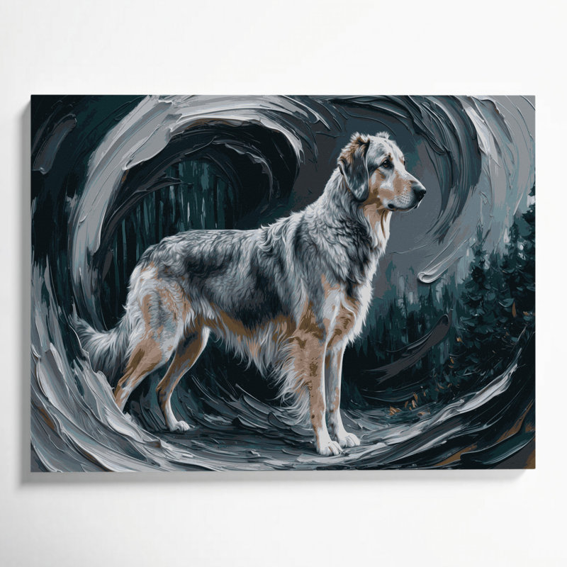 Chiens, art mural bleu sur toile Elkhound, H 12 po x l 18 po