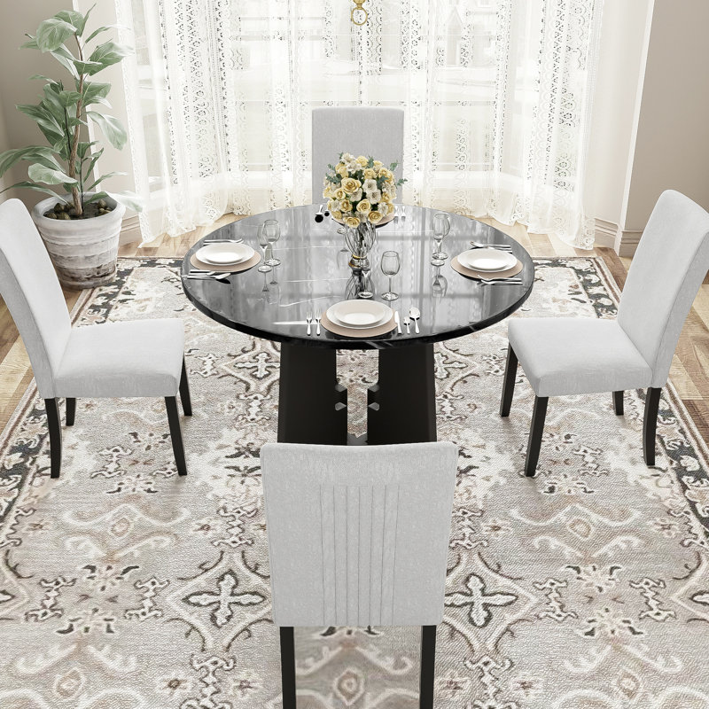 Table et chaises de salle à manger moderne - thème beige noir, ensemble de style attrayant en bois, sièges confortables