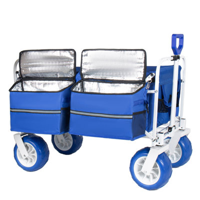Beach Wagon Cart, 500lbs Heavy Duty Collapsible Folding Wagon, Oversized 150L, 9" PVC All-Terrain Wheels, Adjustable Handle, Cooler & Storage Bags for Beach, Camping, Garden & Outdoor Sports