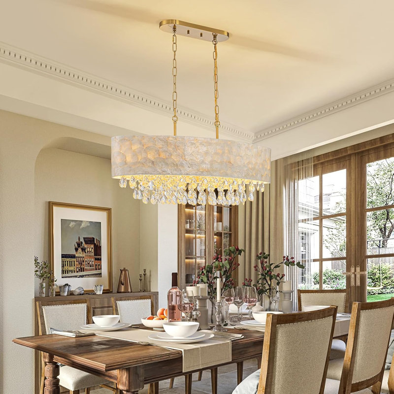 6-Light Oval Shell Crystal Linear Chandeliers