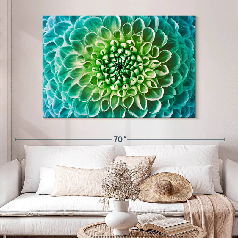 Fleur de dahlia turquoise Harnek, H 34 po x l 51 po