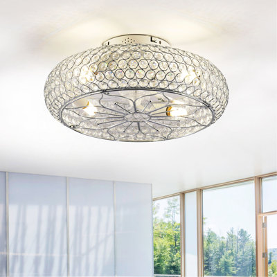 20'' Crystal Ceiling Fans With  Remote,  Flush Mount Ceiling Fan With Light,  Chandelier Fan 6 Speed DC Motor Reversible Ceiling Fan For  Living Room Bedroom.--NOT INCLUDED BULB