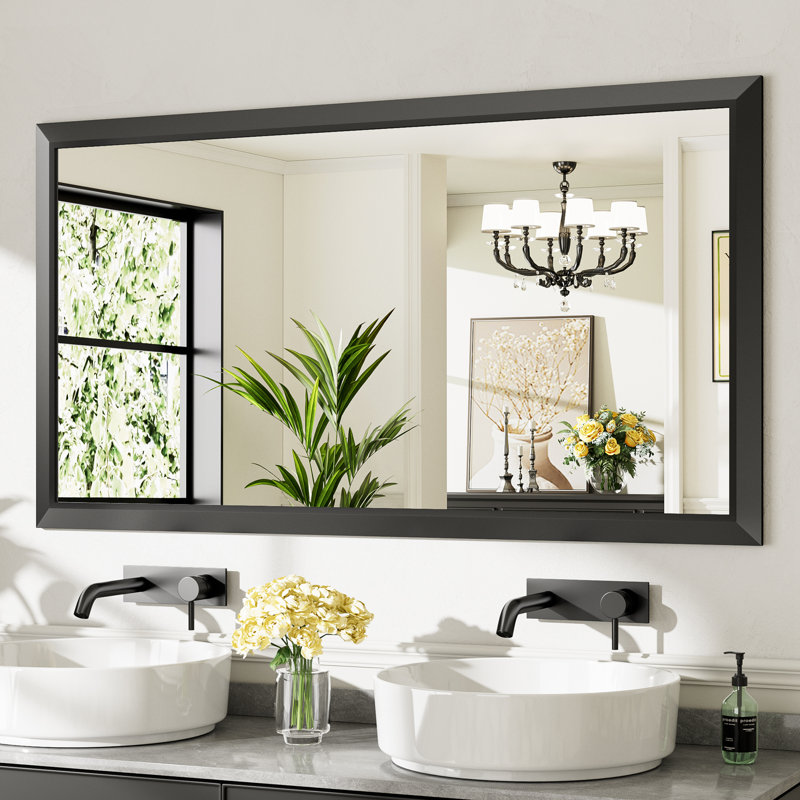 Modern & Contemporary Beveled Metal Framed Rectangular/Square Bathroom Vanity Mirrors with HD Tempered Glass, Rectangle