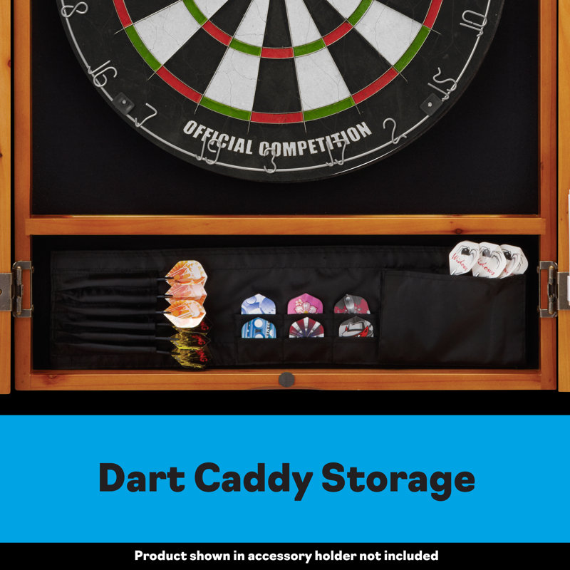 Oak Finish Pine Dartboard Cabinet with Bristle Board and Darts