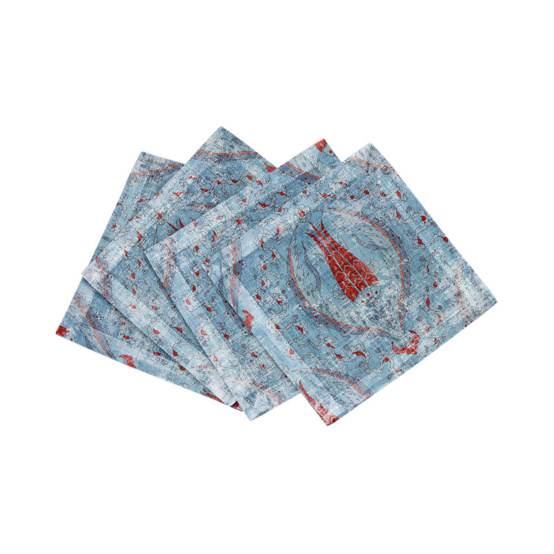 Byzantine Jewel Cotton Sateen Cocktail Napkins, Blue