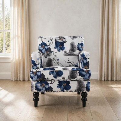 Fauteuil club rembourré capitonné avec pieds en bois tourné et garniture cloutée, fauteuil à assise moelleuse pour le salon, la chambre à coucher, les espaces de vie principaux, fauteuil décoratif contemporain classique et élégant pour la mise à niveau de la décoration intérieure et le rafraîchissement de l'espace douillet